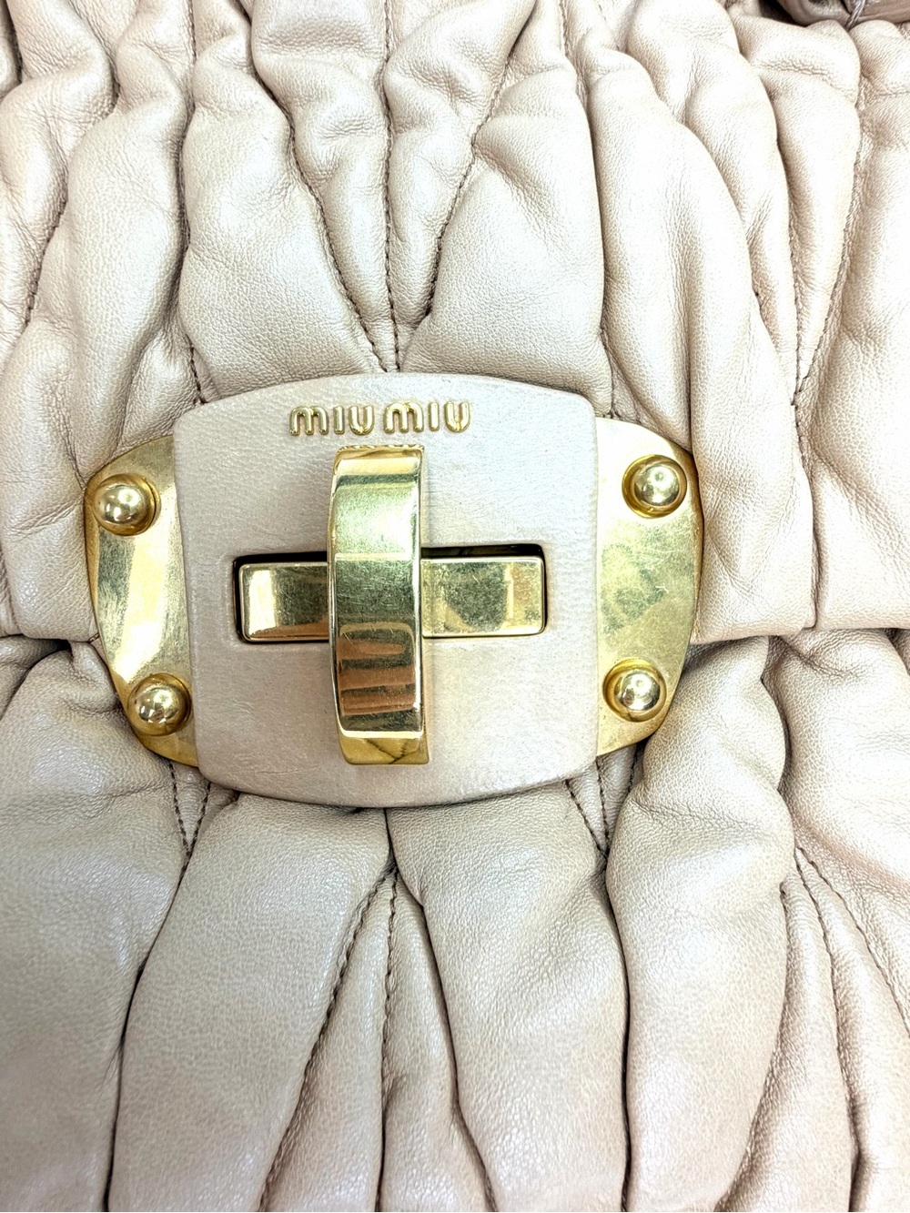 Miu Miu Matelasse Nappa Lamb Leather Bag Nude Tan Top-Handle + Crossbody + COA - Picture 15 of 16